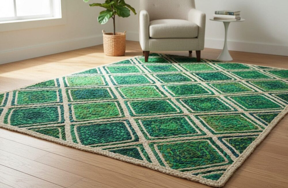 Green Diamond Jute Mat – Handwoven Artisan Texture | Sonia Collections™