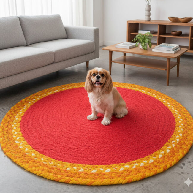 Handwoven Round Chindi & Jute Rug – Vibrant Artisan Comfort for Every Room