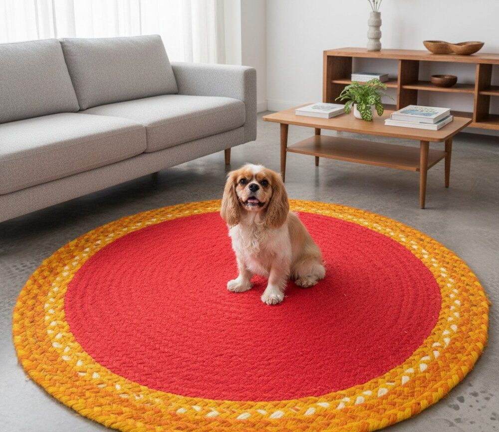 Handwoven Round Chindi & Jute Rug – Vibrant Artisan Comfort for Every Room