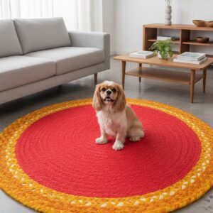 Handwoven Round Chindi & Jute Rug – Vibrant Artisan Comfort for Every Room
