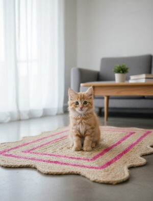 Floral Scalloped Round Jute Rug – Natural Fiber Area Rug for Cozy Living Room & Bedroom Decor