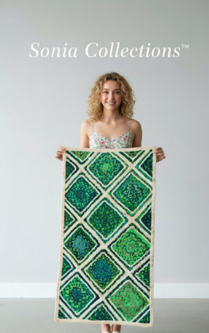 Green Diamond Jute Mat – Handwoven Artisan Texture | Sonia Collections™