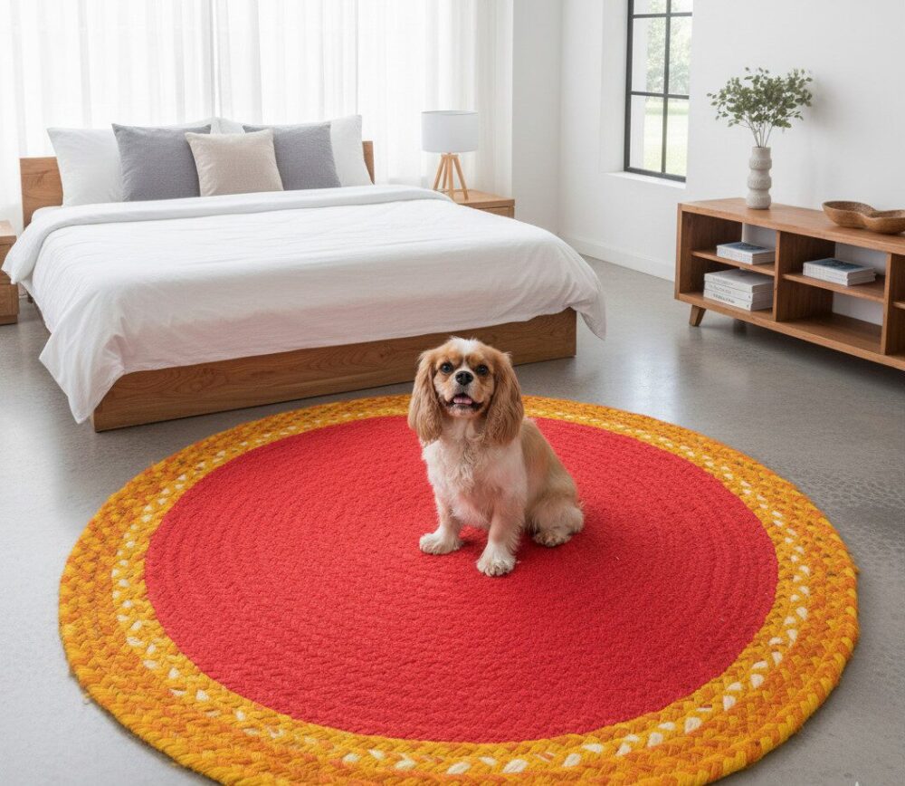 Handwoven Round Chindi & Jute Rug – Vibrant Artisan Comfort for Every Room