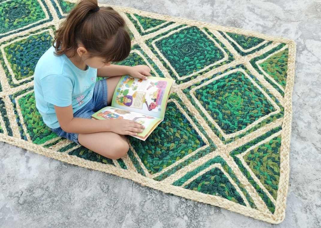 Gemini_Generated_Image_rzgknarzgknarzgk Green Diamond Jute Mat – Handwoven Artisan Texture | Sonia Collections™