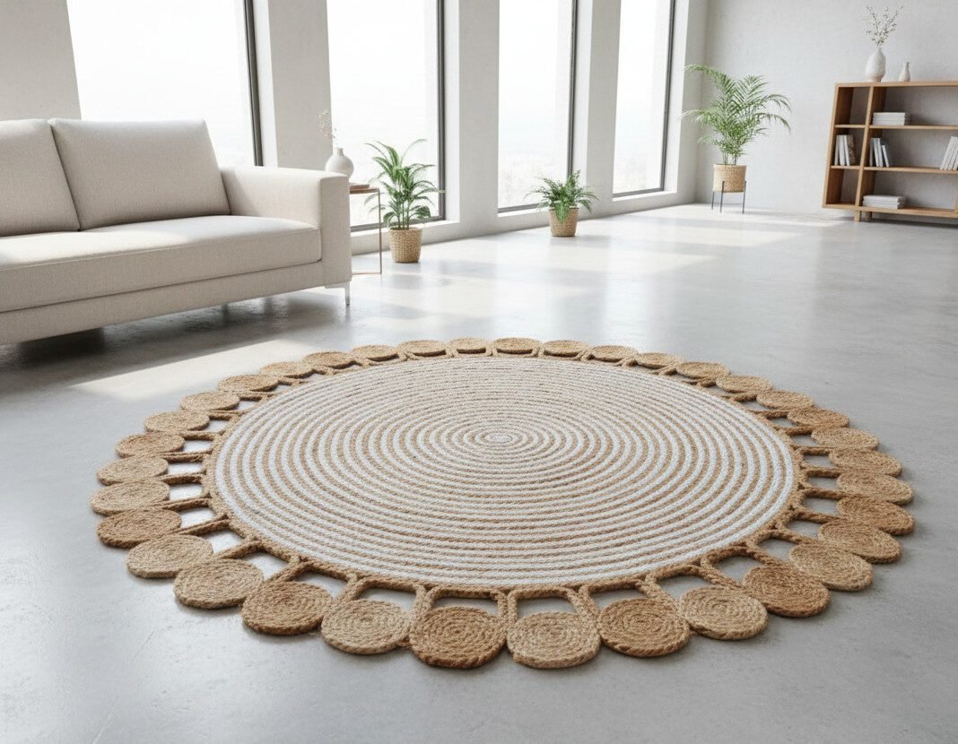 Handcrafted Round Jute Rug – Natural Braided Elegance for Cozy Spaces