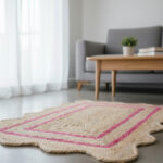 Floral Scalloped Round Jute Rug – Natural Fiber Area Rug for Cozy Living Room & Bedroom Decor
