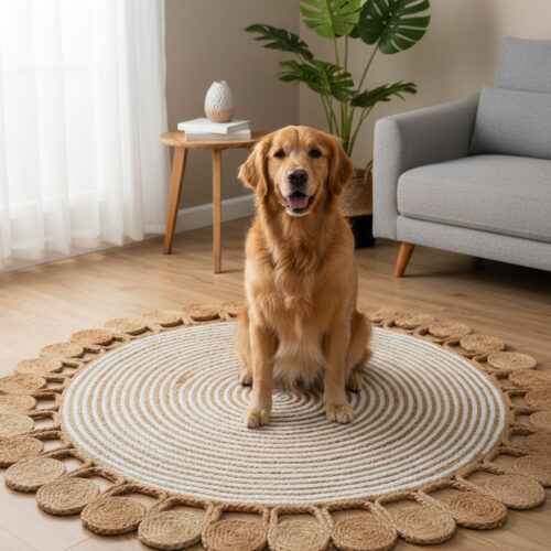 Handcrafted Round Jute Rug – Natural Braided Elegance for Cozy Spaces