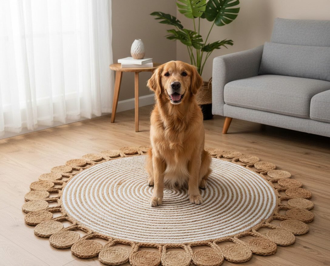 Handcrafted Round Jute Rug – Natural Braided Elegance for Cozy Spaces
