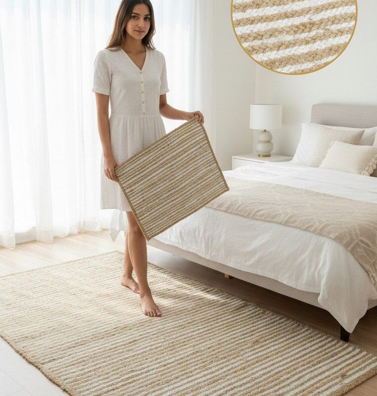 SONIA COLLECTIONS 2 Beige White Jute Rug – Sonia Collections™ | Handmade