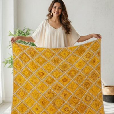 Yellow White Diamond Jute Rug – Handmade | Sonia Collections™