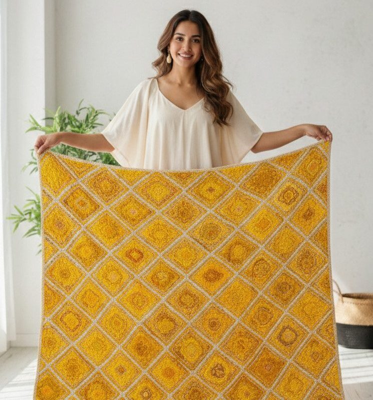 SONIA COLLECTIONS YELLOW JUTE RUGS 5 Yellow White Diamond Jute Rug – Handmade | Sonia Collections™