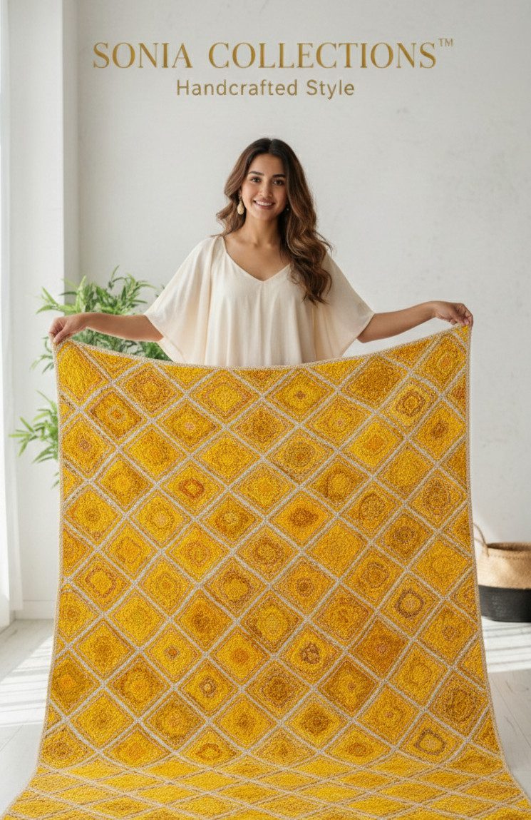 Yellow White Diamond Jute Rug – Handmade | Sonia Collections™