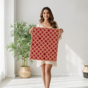 Red Diamond Jute Rug – Handwoven Geometric Mat | Sonia Collections™