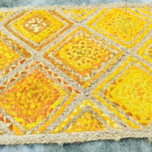 Yellow White Diamond Jute Rug – Handmade | Sonia Collections™