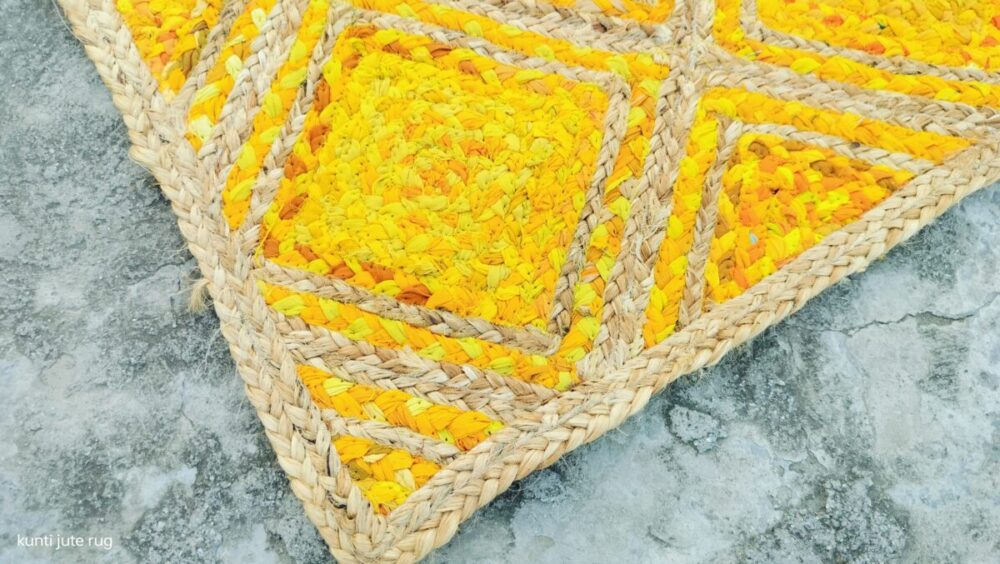 Yellow White Diamond Jute Rug – Handmade | Sonia Collections™