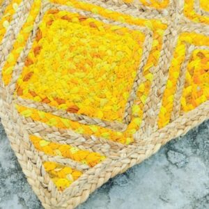 Yellow White Diamond Jute Rug – Handmade | Sonia Collections™