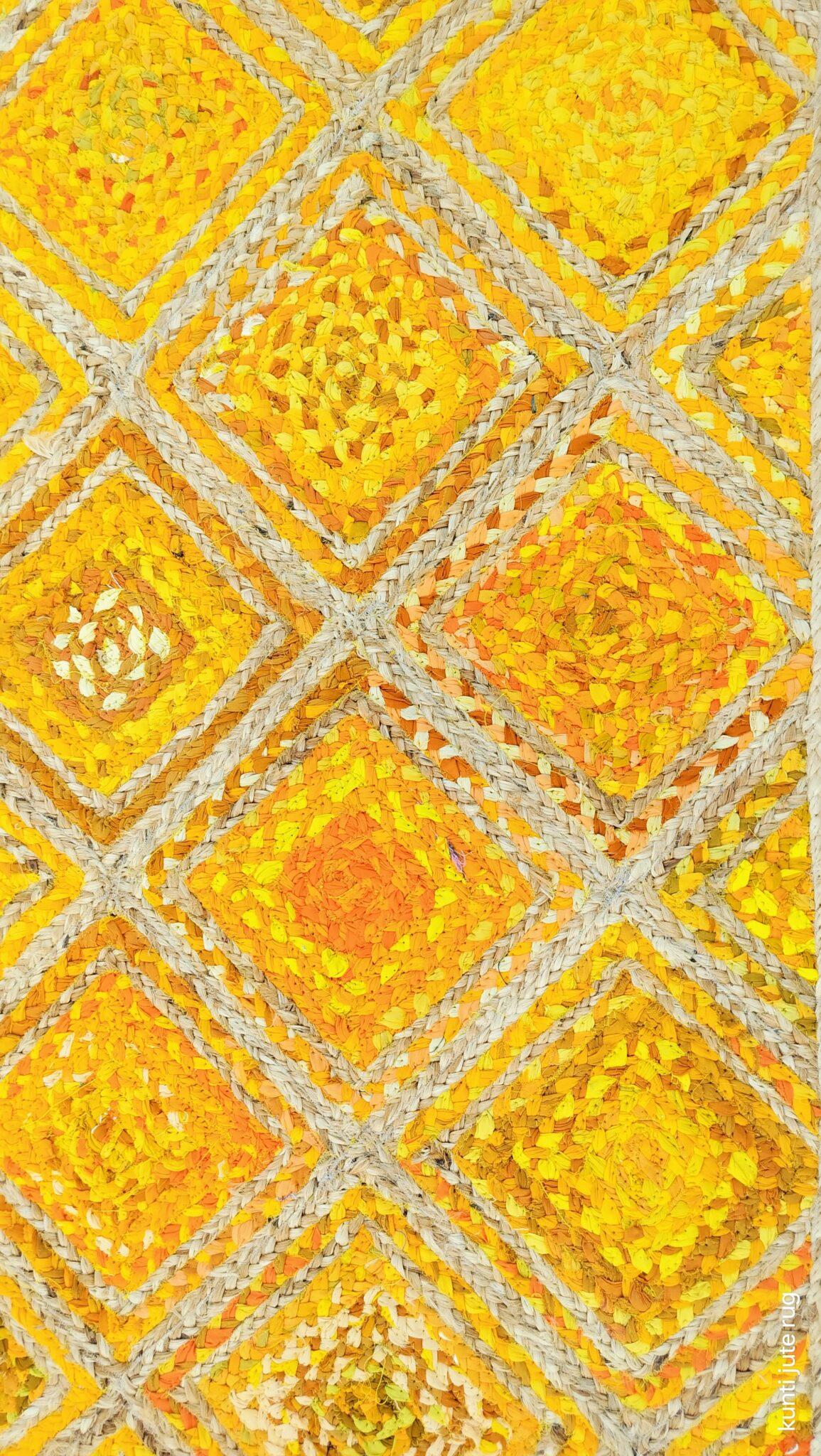 Yellow White Diamond Jute Rug – Handmade | Sonia Collections™
