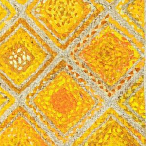 Yellow White Diamond Jute Rug – Handmade | Sonia Collections™