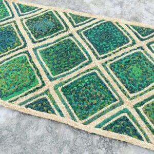 Green Diamond Jute Mat – Handwoven Artisan Texture | Sonia Collections™