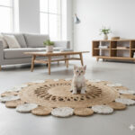 Round Natural Jute Rug – Floral Scalloped Charm for Cozy Interiors