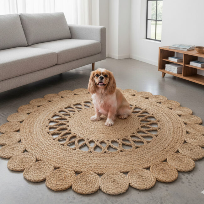 sonia collections . Round Natural Jute Rug – Elegant Texture for Modern Interiors
