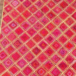 Red Diamond Jute Rug – Handwoven Geometric Mat | Sonia Collections™