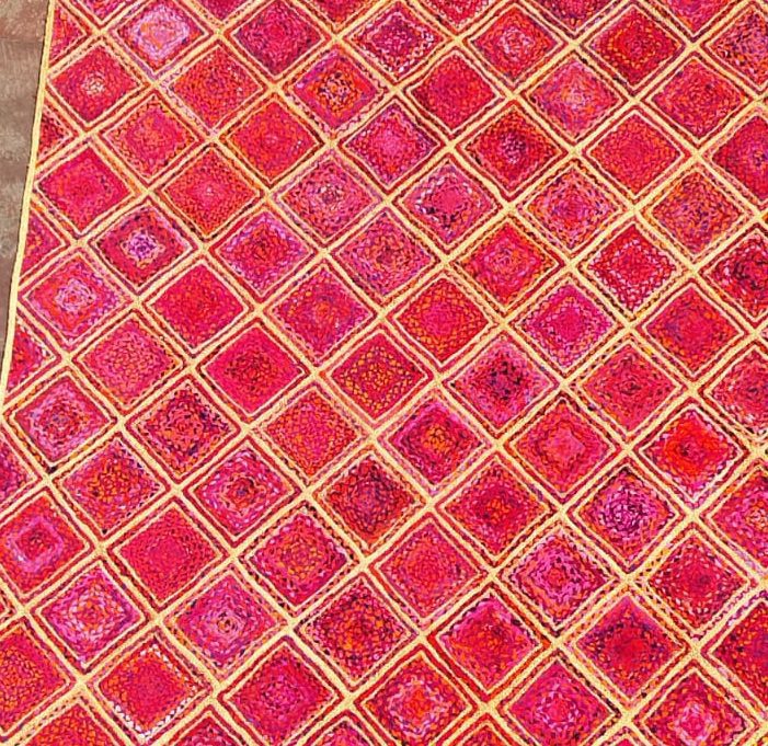 Red Diamond Jute Rug – Handwoven Geometric Mat | Sonia Collections™