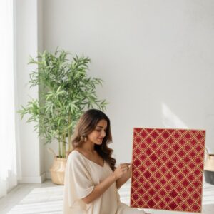 Red Diamond Jute Rug – Handwoven Geometric Mat | Sonia Collections™