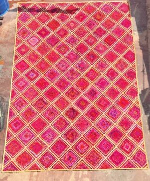 Red Diamond Jute Rug – Handwoven Geometric Mat | Sonia Collections™