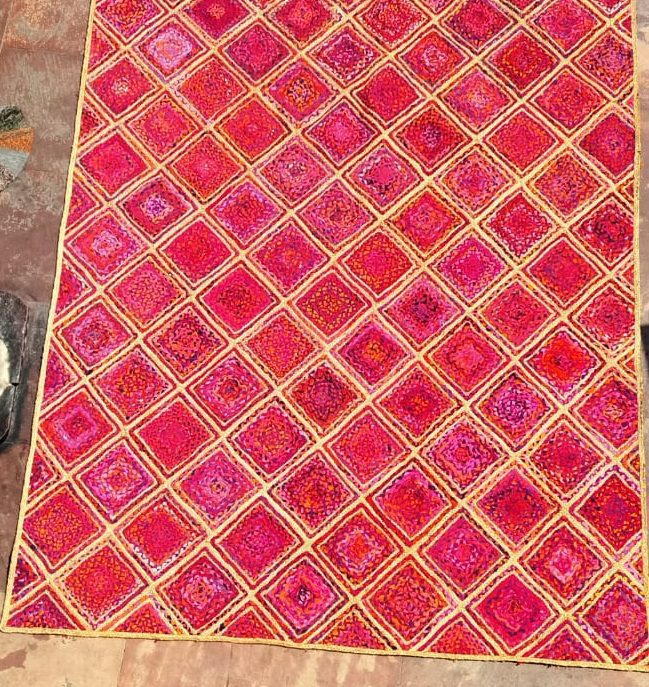 Red Diamond Jute Rug – Handwoven Geometric Mat | Sonia Collections™