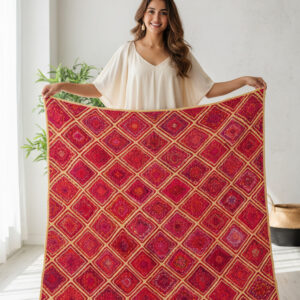 Red Diamond Jute Rug – Handwoven Geometric Mat | Sonia Collections™