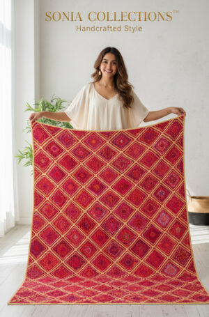 Red Diamond Jute Rug – Handwoven Geometric Mat | Sonia Collections™