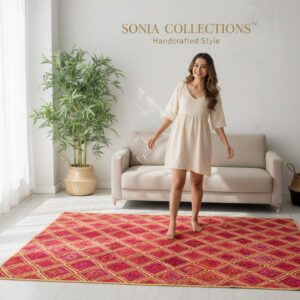 Red Diamond Jute Rug – Handwoven Geometric Mat | Sonia Collections™
