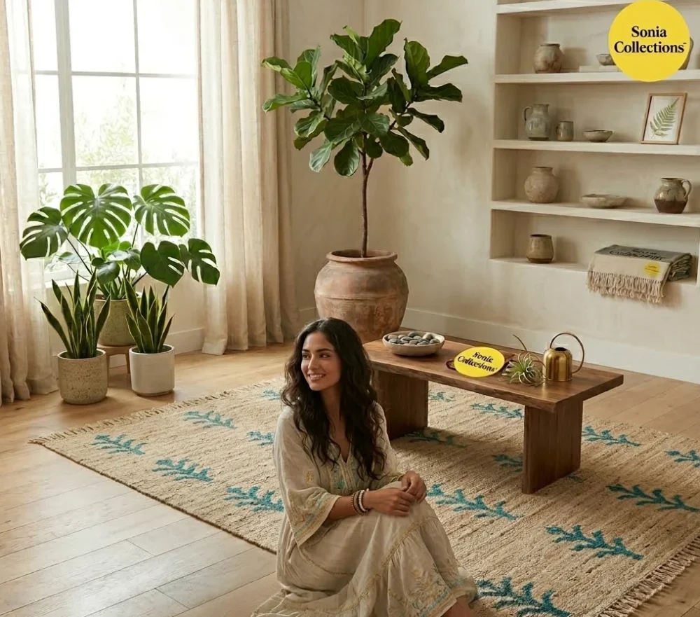 Handcrafted Jute Rug with Leaf Motifs | Sonia Collections™