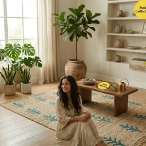 Handcrafted Jute Rug with Leaf Motifs | Sonia Collections™