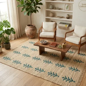 Handcrafted Jute Rug with Leaf Motifs | Sonia Collections™