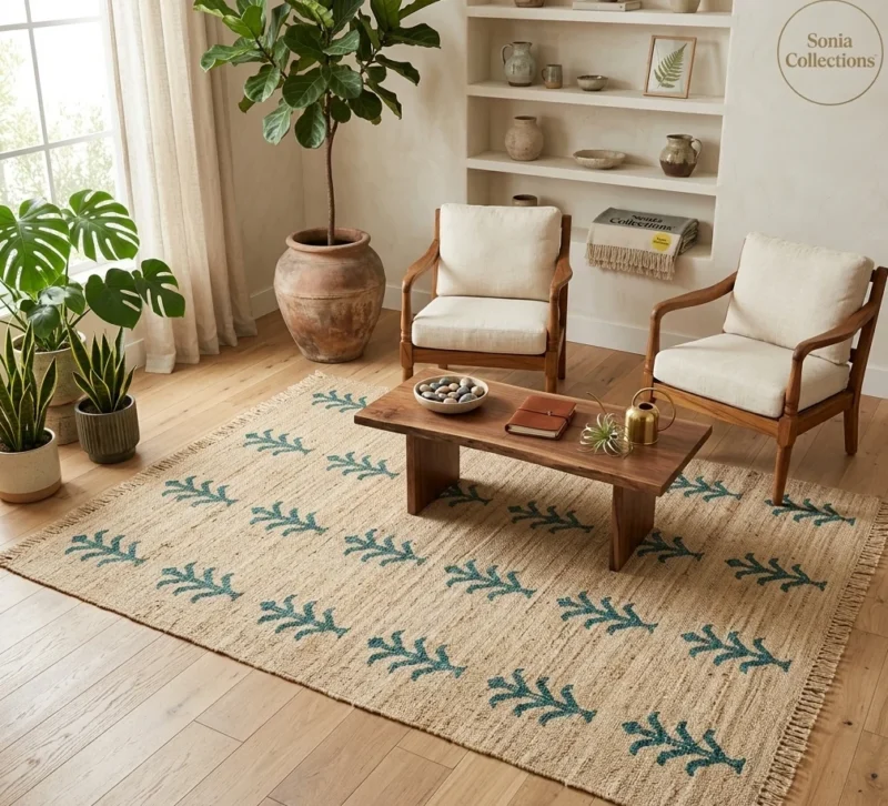 Handcrafted Jute Rug with Leaf Motifs | Sonia Collections™