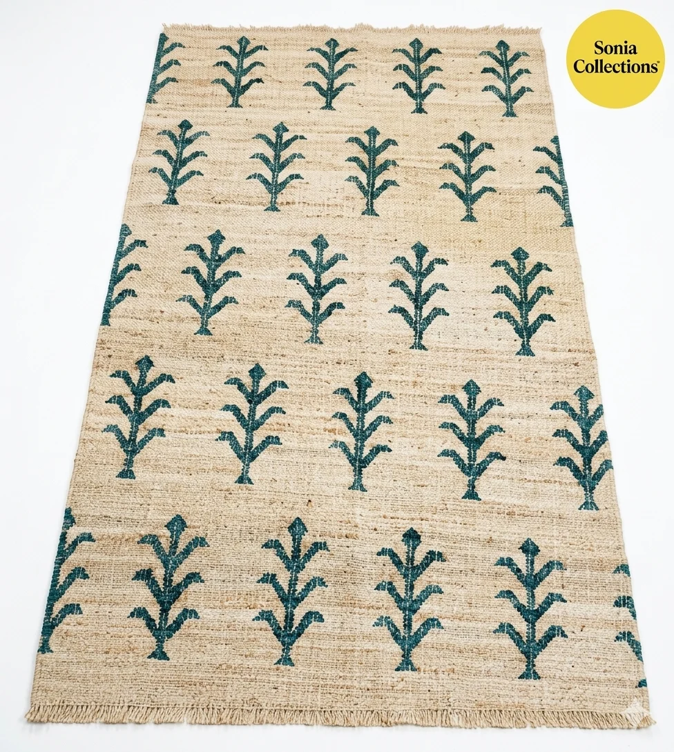 Handcrafted Jute Rug with Leaf Motifs | Sonia Collections™