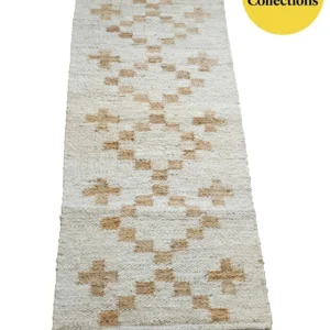 Handloom Jute Cotton Floor Mat – Beige & Cream Geometric | Sonia Collections™