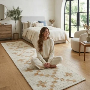 Handloom Jute Cotton Floor Mat – Beige & Cream Geometric | Sonia Collections™