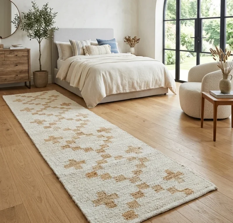 Handloom Jute Cotton Floor Mat – Beige & Cream Geometric | Sonia Collections™