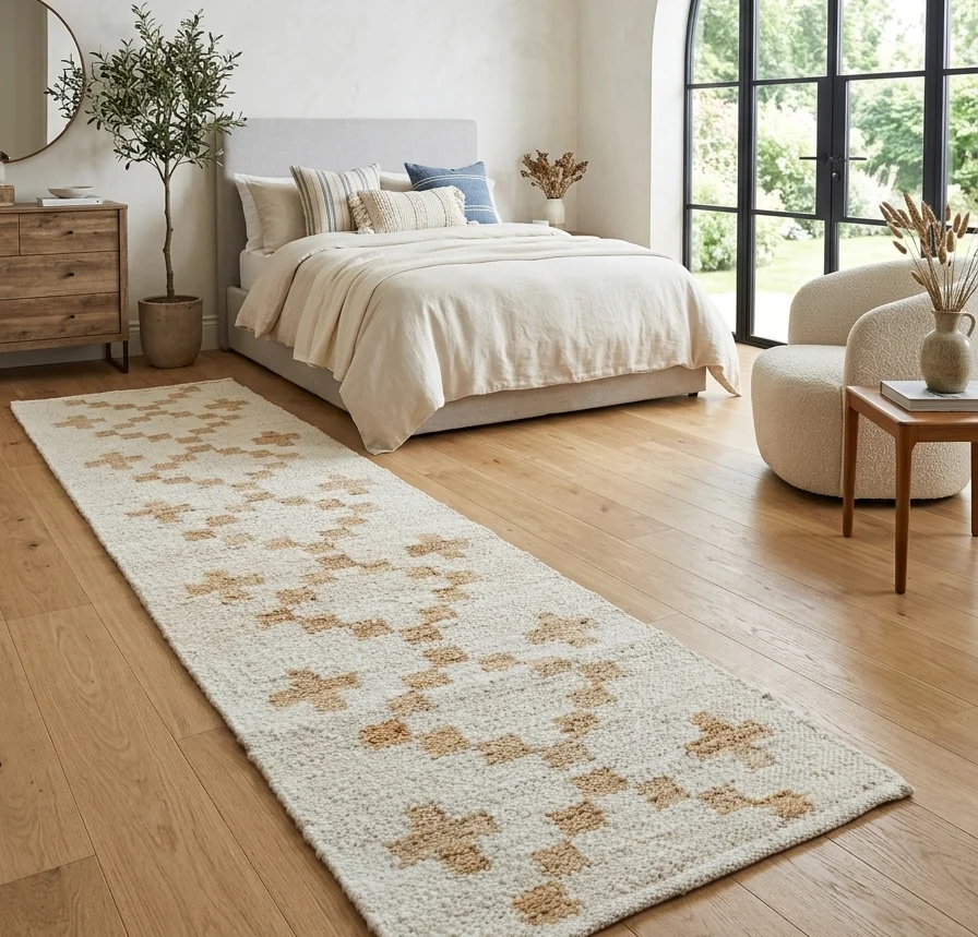 Handloom Jute Cotton Floor Mat – Beige & Cream Geometric | Sonia Collections™