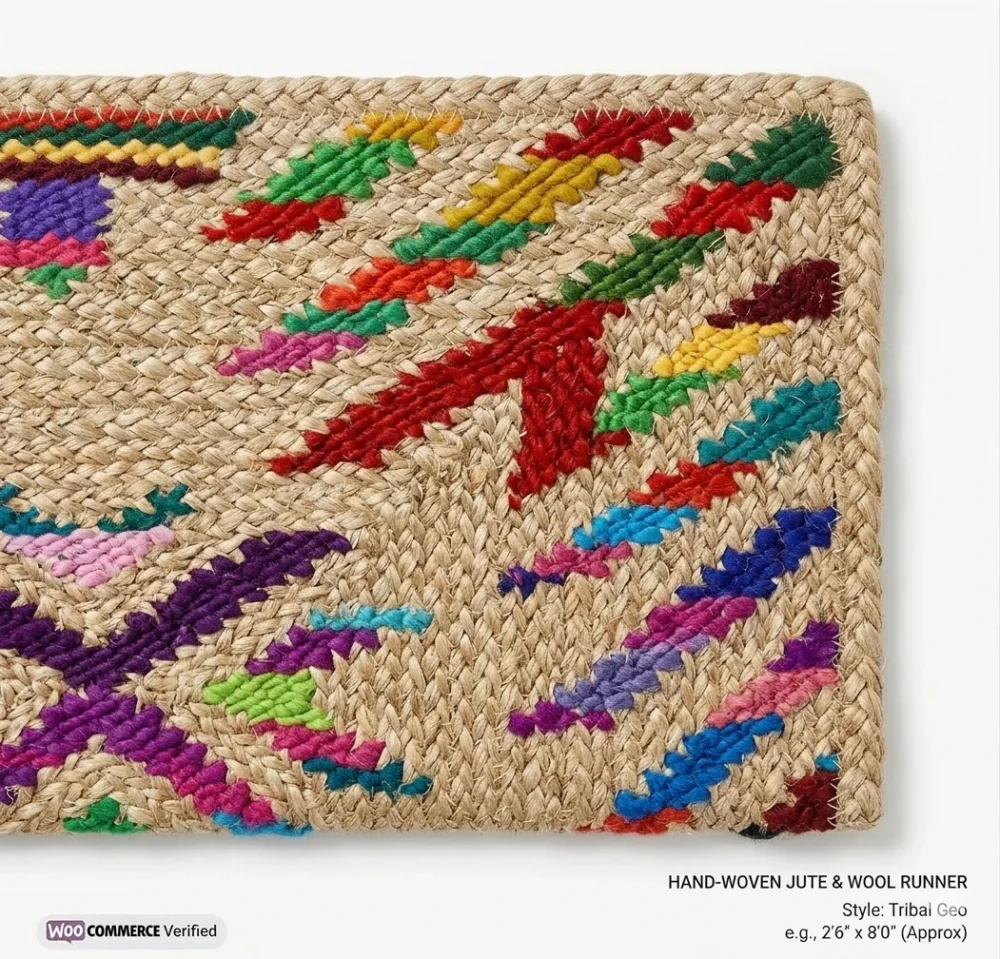 Handloom Jute Cotton Rug – Vibrant Geometric Multicolor | Sonia Collections™