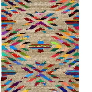 Handloom Jute Cotton Rug – Vibrant Geometric Multicolor | Sonia Collections™