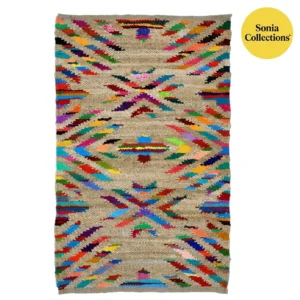 Handloom Jute Cotton Rug – Vibrant Geometric Multicolor | Sonia Collections™