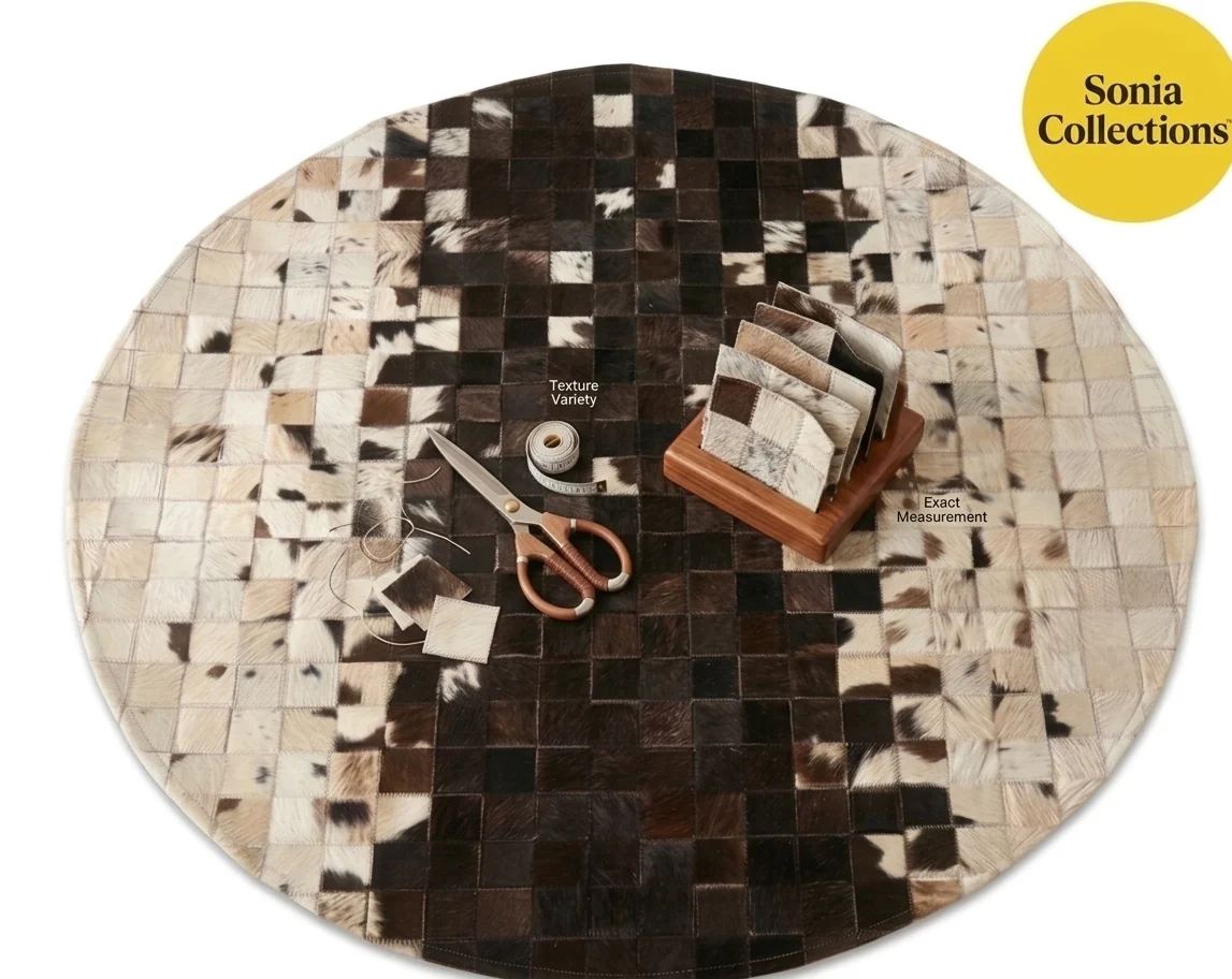 Handmade Cowhide Leather Rug USA – Luxury Patchwork Area Rug