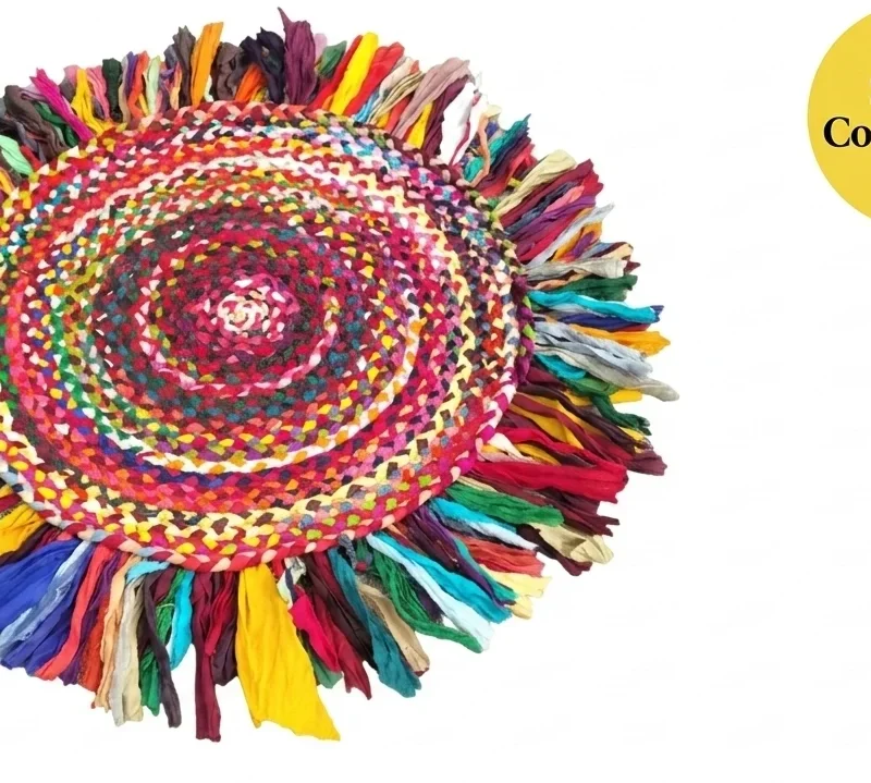 SONIA COLLECTIONS MUTI ROUNG RUG 2 Handmade Cotton Chindi Rug – Reversible, Colorful & Eco-Friendly | Sonia Collections™