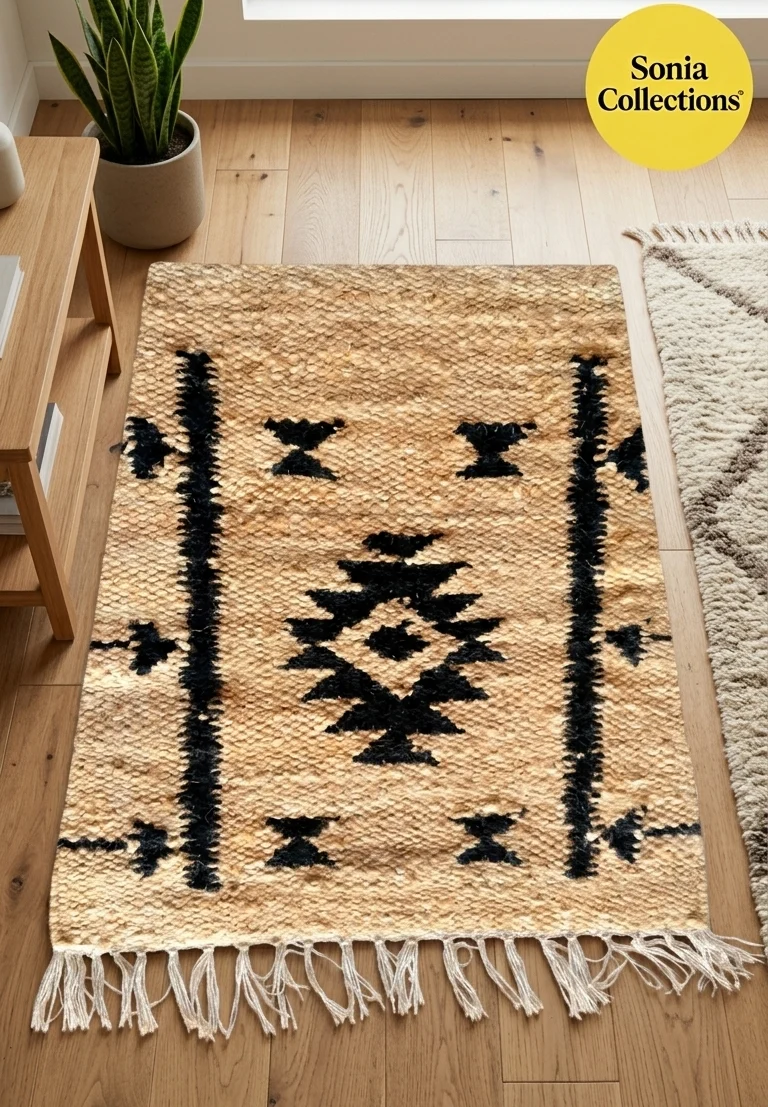 Sonia Collections™ Handwoven Jute Rug | Eco‑Friendly Geometric Design