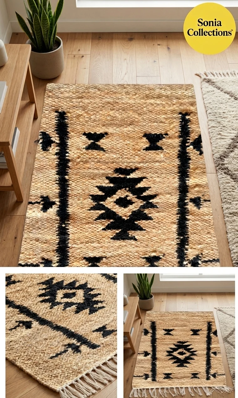 Sonia Collections™ Handwoven Jute Rug | Eco‑Friendly Geometric Design