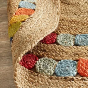 Sonia Collections™ – Handwoven Natural Jute Round Rug with Multicolor Braided Design